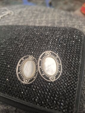 Silver Oval Mother-of-Pearl Stud Earrings - Elegant Women’s Jewelry